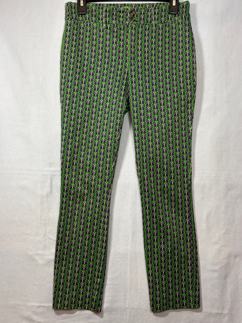 Anthropologie Green and Blue Skinny Butterfly Patterned Pants